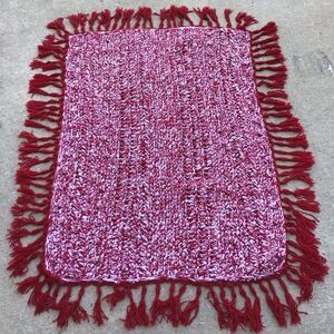 Crochet Fringe Blanket Throw 44” X 62” Good Condition